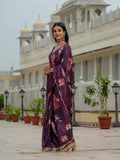 Wine Chinon Digital Print with Mirror Saree with Blouse