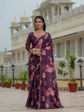 Wine Chinon Digital Print with Mirror Saree with Blouse