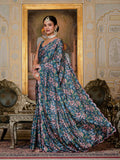 Morpich Chinon Digital Print with Mirror Saree with Blouse