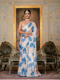 Blue Chinon Digital Print with Mirror Saree with Blouse