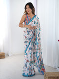 Multicolor Chinon Digital Printed Designer Saree with Blouse
