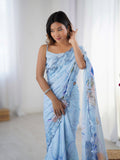 Sky Blue Chinon Digital Printed Designer Saree with Blouse