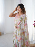 Multicolor Chinon Digital Printed Designer Saree with Blouse