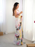 Multicolor Chinon Digital Printed Designer Saree with Blouse