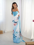 Sky Blue Chinon Digital Printed Designer Saree with Blouse