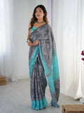 Grey Chinon Digital Printed Designer Saree with Blouse