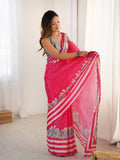 Pink Chinon Digital Printed Designer Saree with Blouse