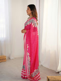 Pink Chinon Digital Printed Designer Saree with Blouse
