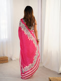 Pink Chinon Digital Printed Designer Saree with Blouse