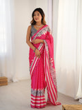 Pink Chinon Digital Printed Designer Saree with Blouse