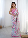 Multicolor Chinon Digital Printed Designer Saree with Blouse