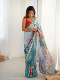 Multicolor Chinon Digital Printed Designer Saree with Blouse