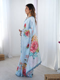 Sky Blue Chinon Digital Printed Designer Saree with Blouse