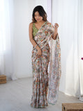 Multicolor Chinon Digital Printed Designer Saree with Blouse