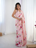 Baby Pink Chinon Digital Printed Designer Saree with Blouse