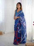 Blue Chinon Digital Printed Designer Saree with Blouse