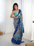 Multicolor Chinon Digital Printed Designer Saree with Blouse