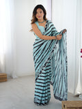 Sea Green Chinon Digital Printed Designer Saree with Blouse
