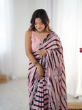 Baby Pink Chinon Digital Printed Designer Saree with Blouse