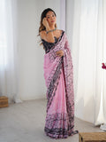 Pink Chinon Digital Printed Designer Saree with Blouse
