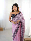 Pink Chinon Digital Printed Designer Saree with Blouse