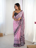 Pink Chinon Digital Printed Designer Saree with Blouse