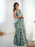 Green Chinon Digital Printed Designer Saree with Blouse