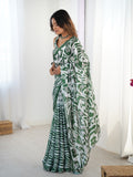Green Chinon Digital Printed Designer Saree with Blouse