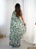 Green Chinon Digital Printed Designer Saree with Blouse