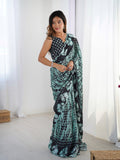 Sea Green Chinon Digital Printed Designer Saree with Blouse