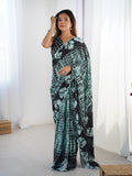 Sea Green Chinon Digital Printed Designer Saree with Blouse
