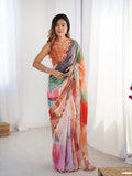Multicolor Chinon Digital Printed Designer Saree with Blouse