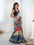 Multicolor Chinon Digital Printed Designer Saree with Blouse
