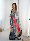 Multicolor Chinon Digital Printed Designer Saree with Blouse
