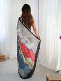 Multicolor Chinon Digital Printed Designer Saree with Blouse