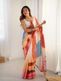 Multicolor Chinon Digital Printed Designer Saree with Blouse