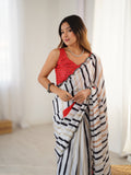 Off White Chinon Digital Printed Designer Saree with Blouse