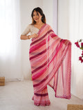Pink Chinon Leriya Zari Printed Designer Saree with Blouse