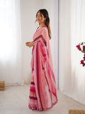 Pink Chinon Leriya Zari Printed Designer Saree with Blouse