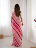 Pink Chinon Leriya Zari Printed Designer Saree with Blouse