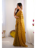 Mustard Box Chiffon Moti Lace Border Designer Saree with Blouse