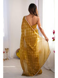 Mustard Box Chiffon Moti Lace Border Designer Saree with Blouse