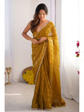 Mustard Box Chiffon Moti Lace Border Designer Saree with Blouse