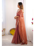 Brown Box Chiffon Moti Lace Border Designer Saree with Blouse