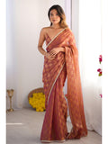 Brown Box Chiffon Moti Lace Border Designer Saree with Blouse