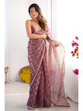 Purple Box Chiffon Moti Lace Border Designer Saree with Blouse