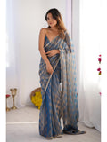 Blue Box Chiffon Moti Lace Border Designer Saree with Blouse