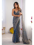 Blue Box Chiffon Moti Lace Border Designer Saree with Blouse