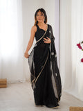 Black Soft Fendy Embroidered Designer Saree with Blouse