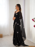Black Soft Fendy Embroidered Designer Saree with Blouse
